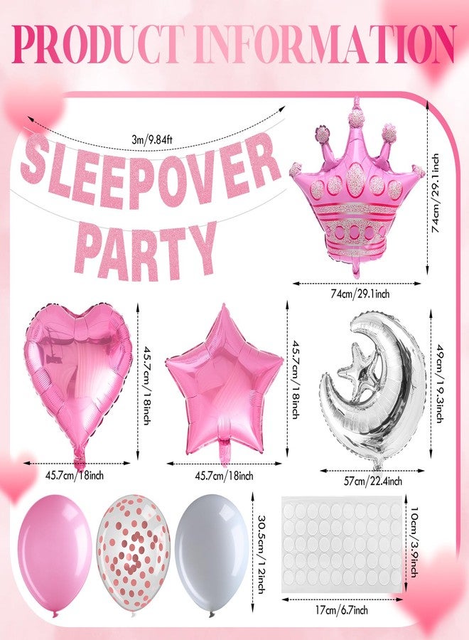 LaRandom 41 Pcs Sleepover Party Decorations, Pink Sleepover Birthday Party Balloons Banner for Girls, Cute Crown Moon Stars Foil Balloons Girls Slumber Pajama Princess Theme Decoration - Image 2